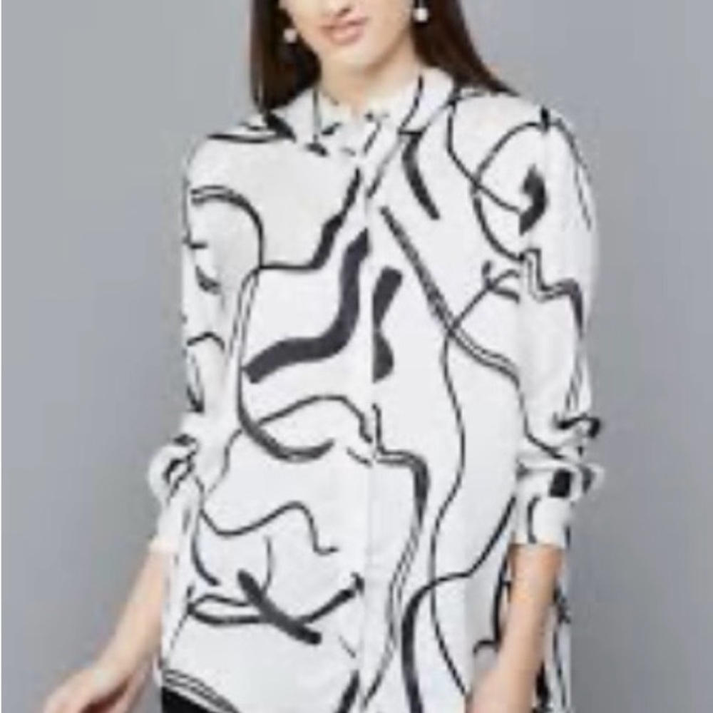 Abstract Black & White Peplum Blouse